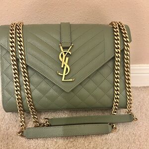 Yves Saint Laurent sage green Quilted Leather Shoulder Bag